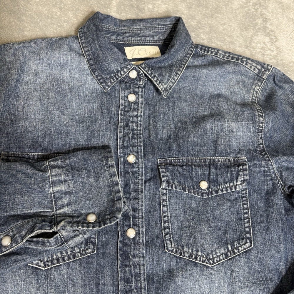 J.Crew Women Long Sleeve Slim Denim Snap Button-Up Jacket Blue Size 4 Pearl Snap - Picture 1 of 8